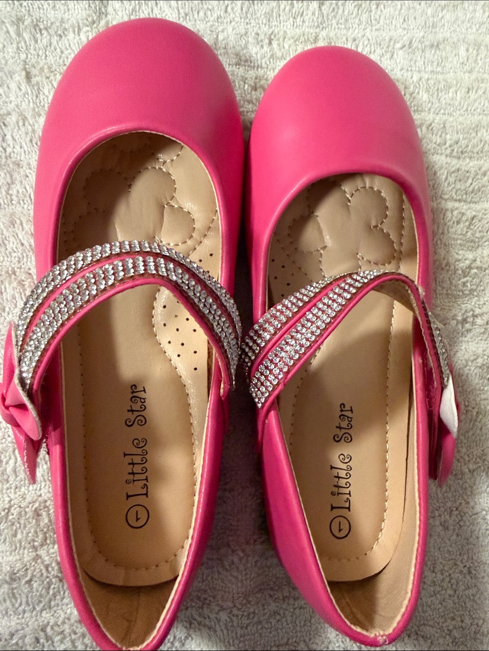 Girls' Bright Pink Sparkle Strap Dress Shoes